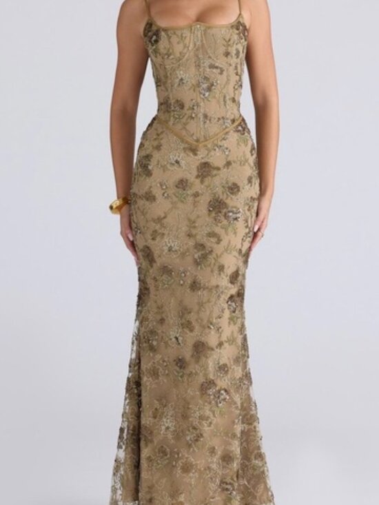 House of CB Dresses & Skirts - House Of CB Elegant Gold Floral Embroidered Gown.